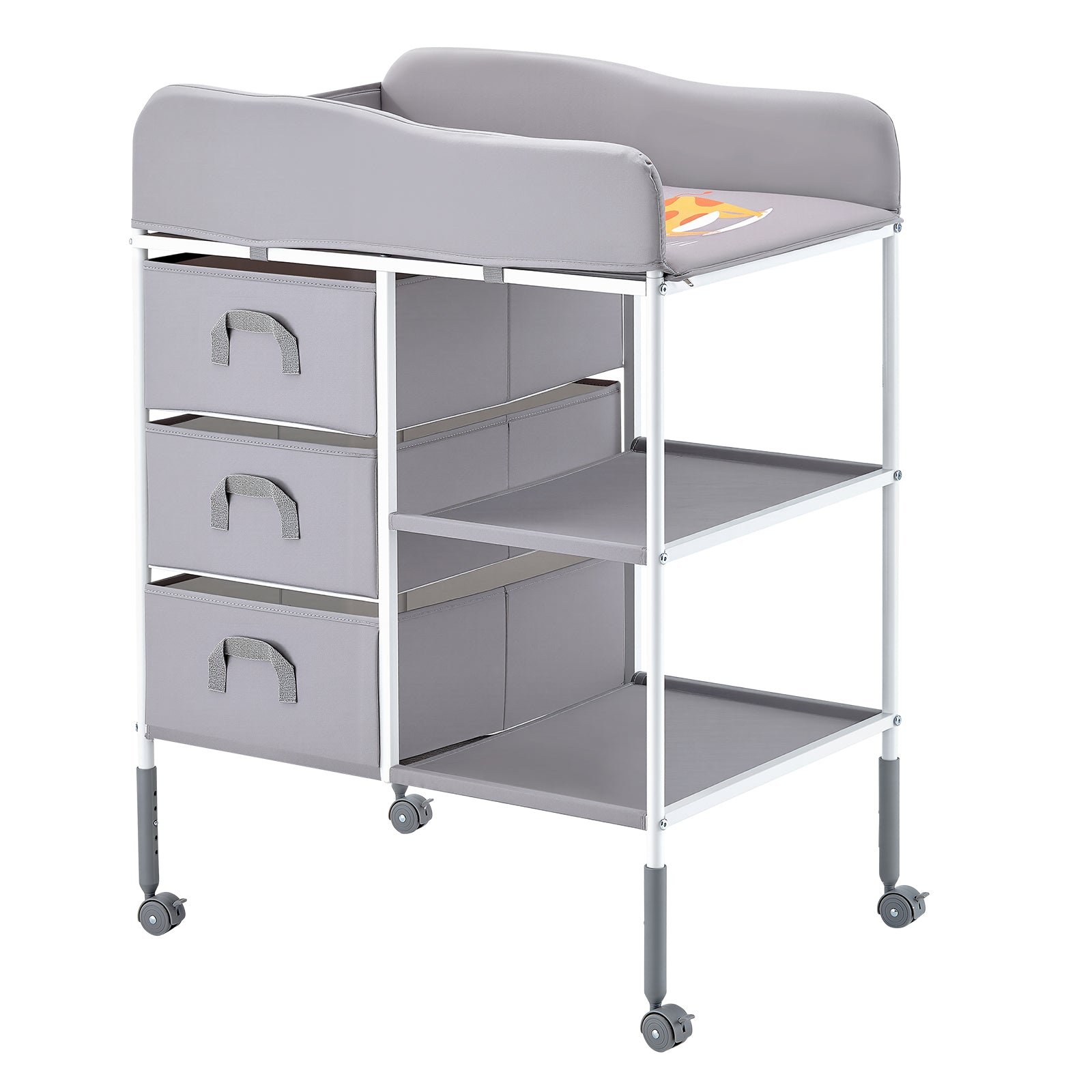 Baby Changing Table Portable Diaper Change Station with 3 Drawers & Wheels
