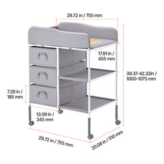 Baby Changing Table Portable Diaper Change Station with 3 Drawers & Wheels