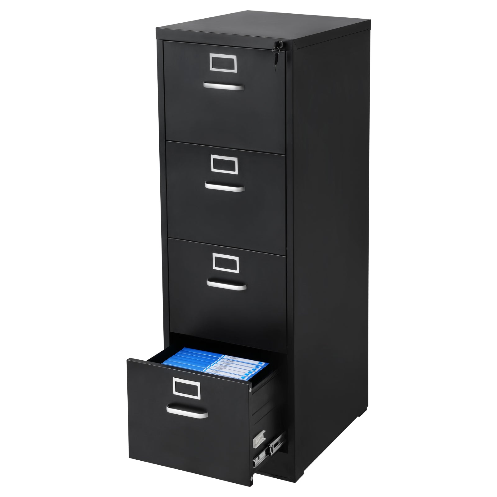 4 Drawer File Cabinet with Lock, Metal Vertical Filing Storage Cabinets for Home Office, Heavy-Duty Cabinet with Detachable Hanging Rod, for A4/Letter/Legal Size File, Easy Assembly (Black)