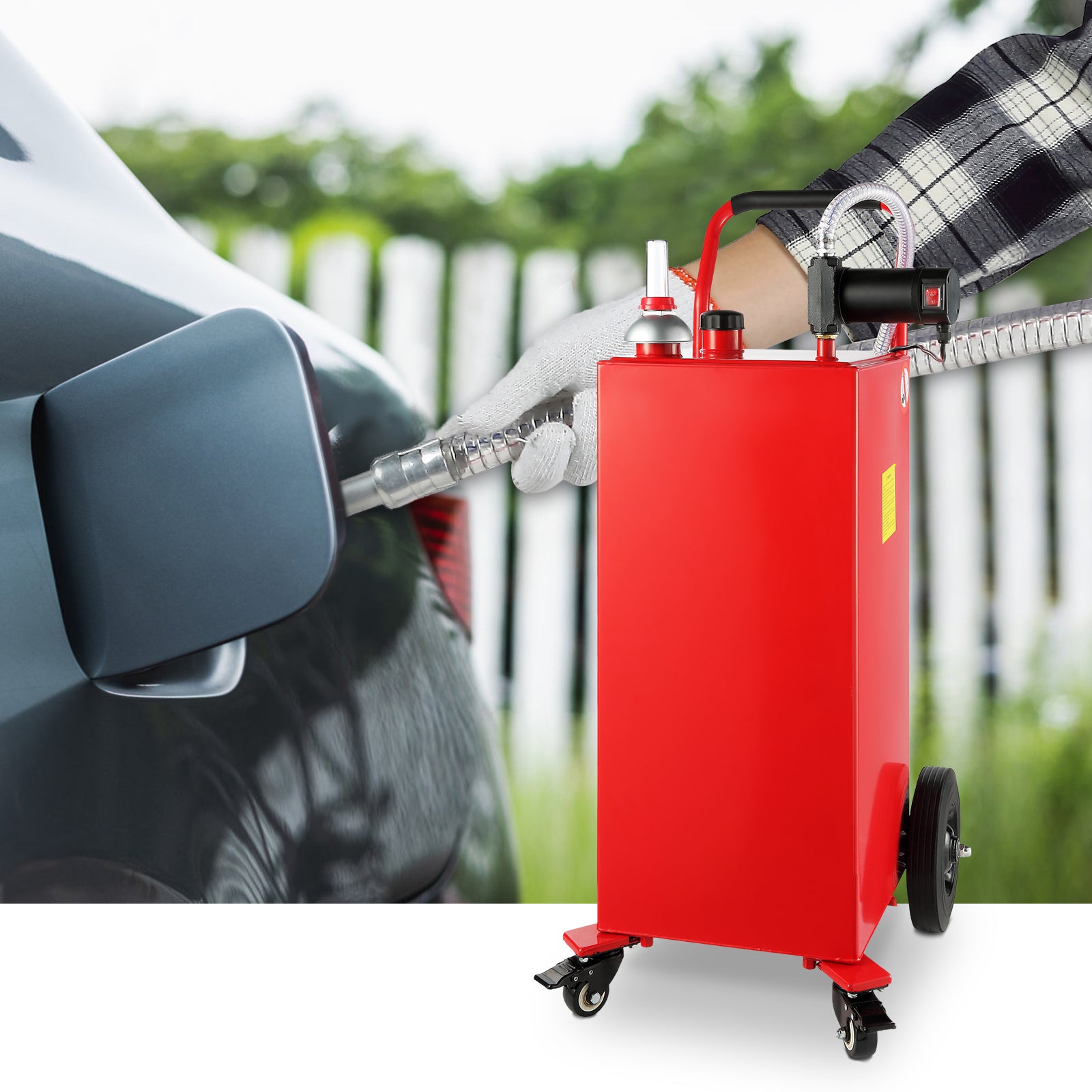 30 Gallon Fuel Caddy, 23.5 L/min, 180W Portable Storage Tank Container with Electric Pump Wheels, Fuel Transfer Storage Tank for Diesel Lubricating Oil Machine Oil Car Mowers Boat Motorcycle