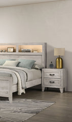 Contemporary White Wash 1pc Nightstand Bedroom Melamine Bedside Table Black Bar Pull Furniture