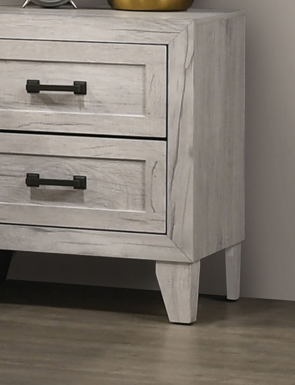 Contemporary White Wash 1pc Nightstand Bedroom Melamine Bedside Table Black Bar Pull Furniture