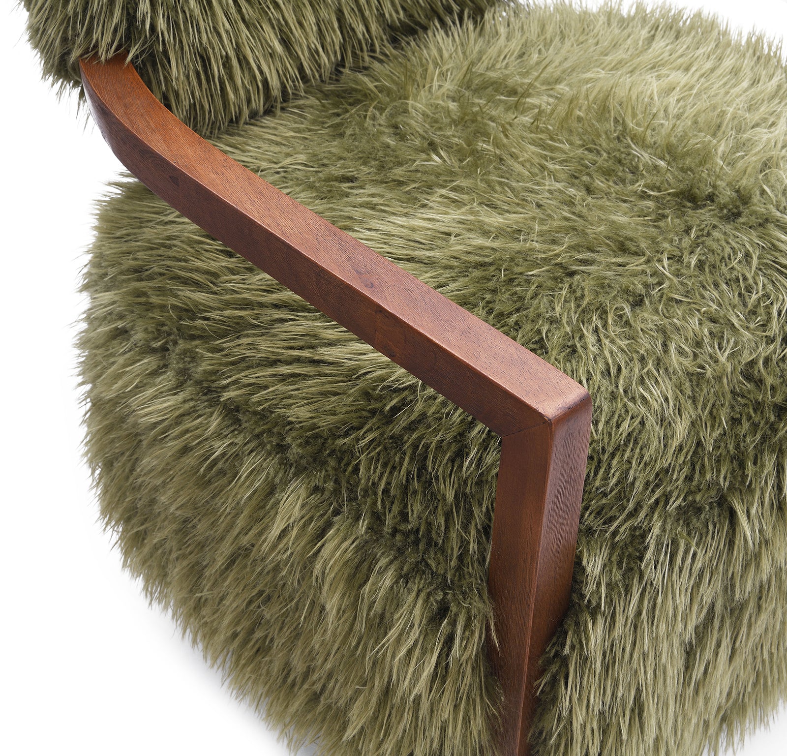 1pc Accent Chair Raked Wooden Arms Tight Back And Seat Soft Faux Fur Contemporary Green Finish Primary Room Furniture