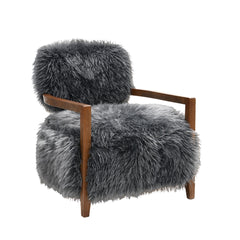 Charcoal Gray Finish Contemporary Style 1pc Accent Chair Soft Faux Fur Wooden Arms Tight Back And Seat Primary Living Room