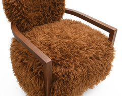 1pc Accent Chair Raked Wooden Arms Tight Back And Seat Soft Faux Fur Contemporary Camel Brown Finish Primary Room Furniture