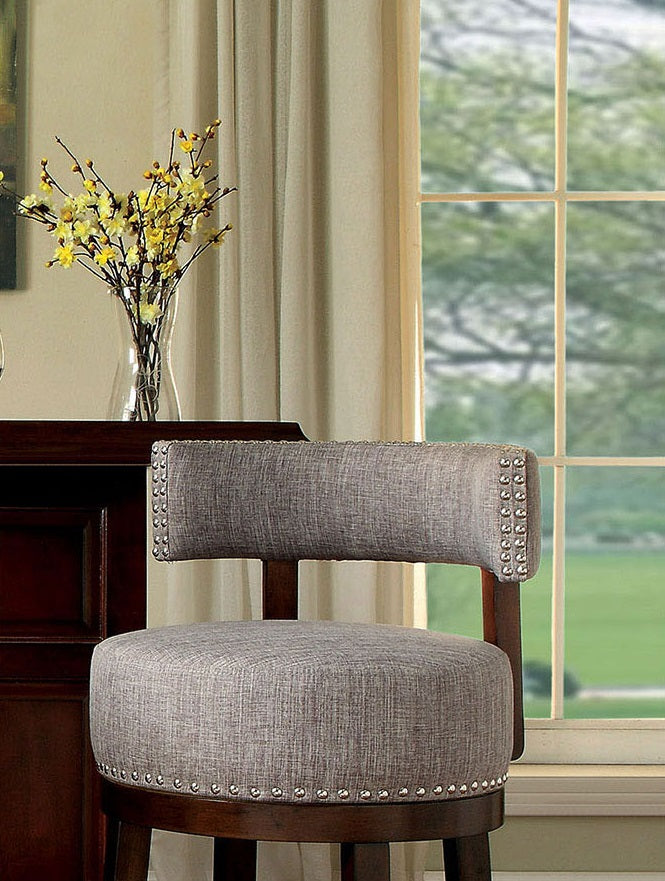 Bar Chairs 2pc 30" Rich Dark Wooden Legs, Fabric Padded Seats Backrests Provides Comfortable Seating Dark Oak/Light Gray
