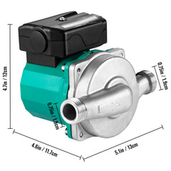 Hot Water Recirculating Pump, 93W, 110V Water Circulator Pump, Circulation Pump, 3/4″ G Thread to 1/2″ NPT Brass Adapter, Stainless Steel Head, 3 Speed Control for Electric Water Heater System