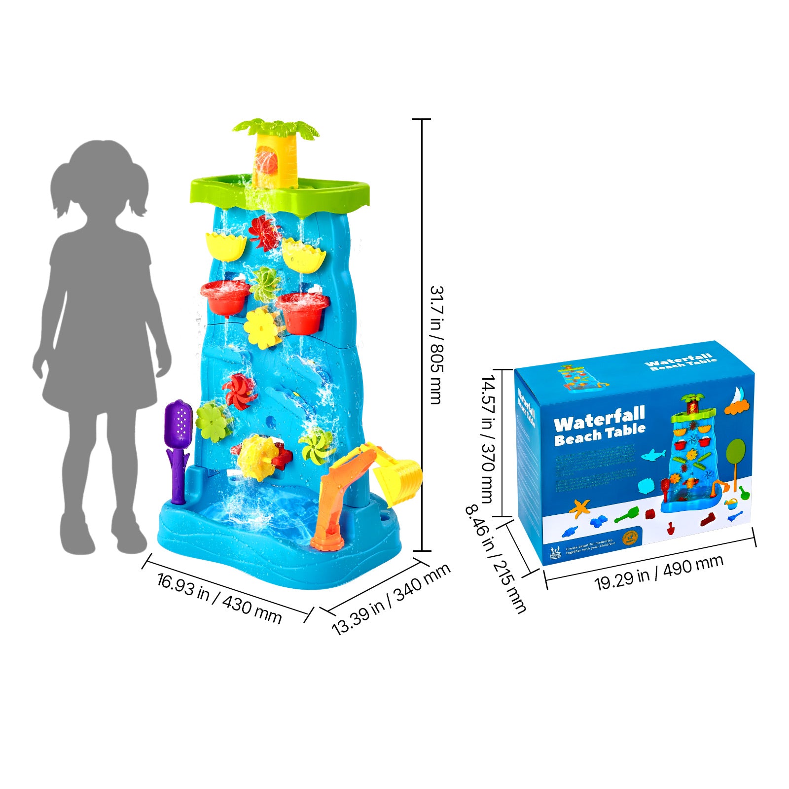 Sand & Water Table for Toddlers Double-Sided Kids Activity Waterfall Table