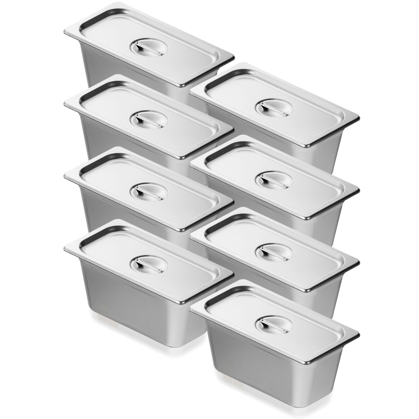 8 Pack Hotel Pans, 1/3 Size Anti-Jam Steam Pan with Lid, 0.8mm Thick Stainless Steel Steam Table Pan, 6-Inch Deep Commercial Table Pan, Catering Storage Food Pan, for Industrial & Scientific