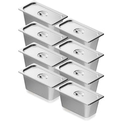 8 Pack Hotel Pans, 1/3 Size Anti-Jam Steam Pan with Lid, 0.8mm Thick Stainless Steel Steam Table Pan, 6-Inch Deep Commercial Table Pan, Catering Storage Food Pan, for Industrial & Scientific