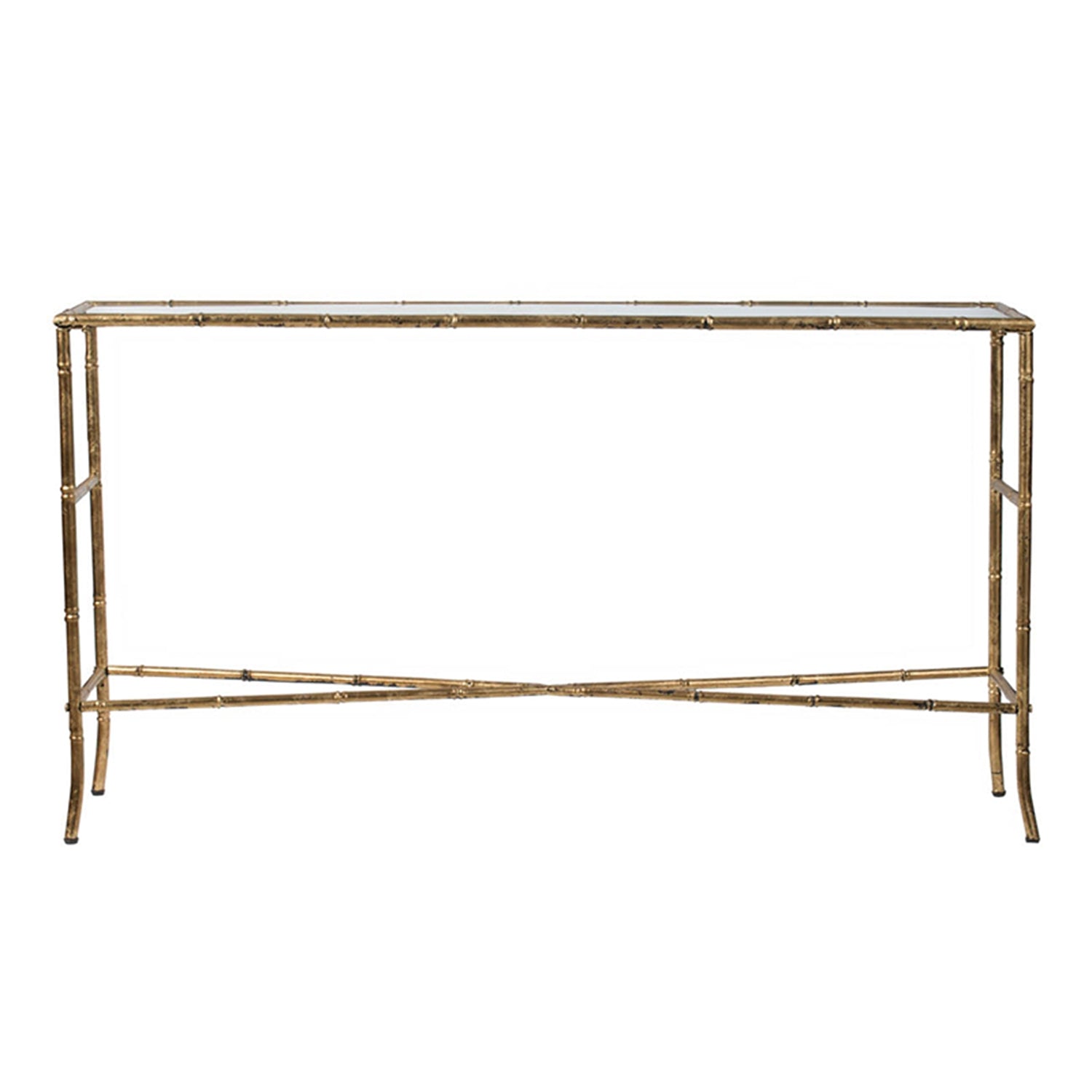 56.5x14x30" Antique Gold Console Table, Mirrored Top