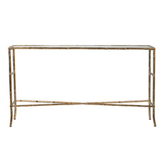 56.5x14x30" Antique Gold Console Table, Mirrored Top