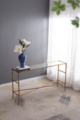 56.5x14x30" Antique Gold Console Table, Mirrored Top