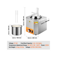 2.4L Electric Cheese Dispenser with Pump Commercial Hot Fudge Warmer 86℉-230℉