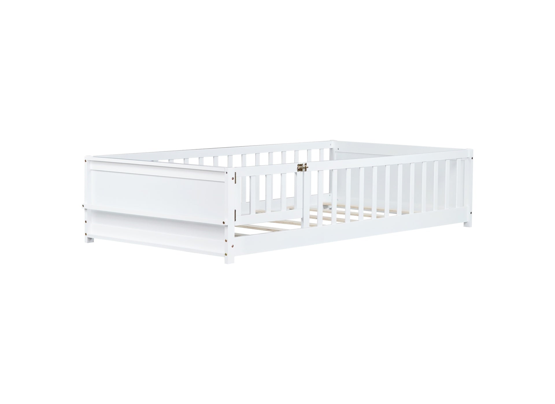 Twin Size Floor Bed with Built-in Book Rack and Door,White(Old Sku:W504P143313)