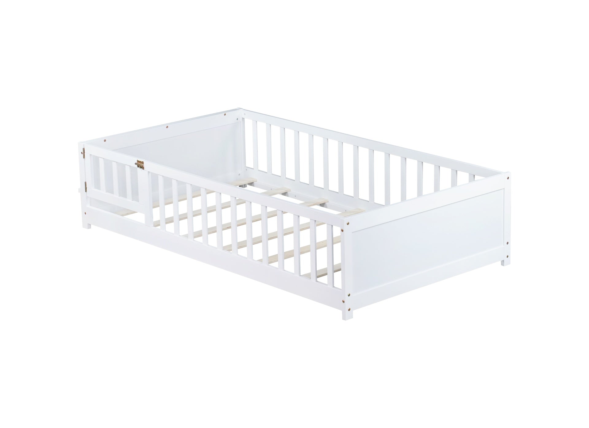 Twin Size Floor Bed with Built-in Book Rack and Door,White(Old Sku:W504P143313)