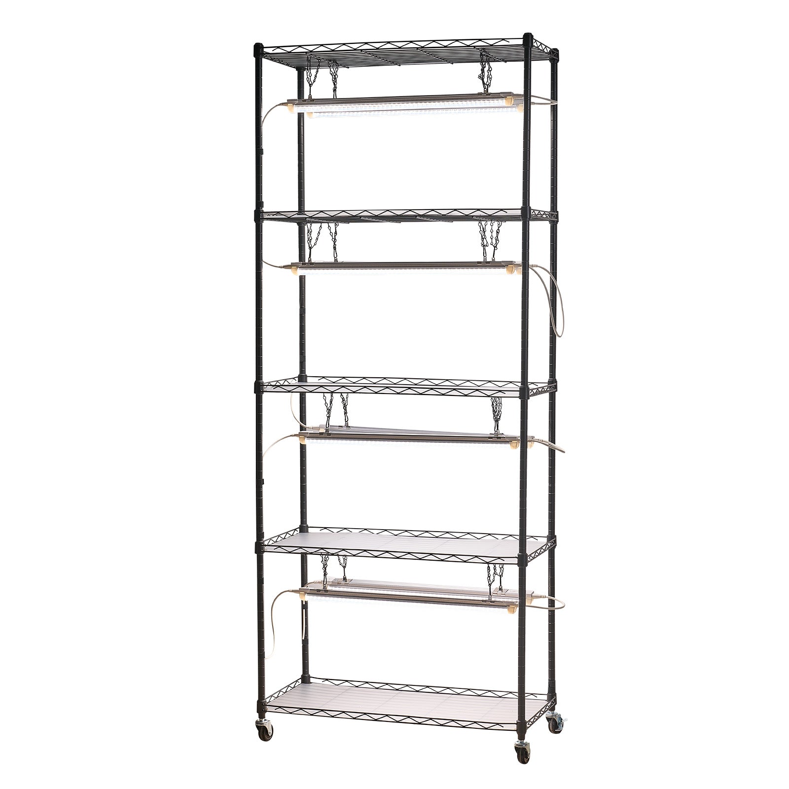 DIY Plant Shelf with Grow Lights, 71 in Tall Indoor Plant Stand with Wheels, 192W 5000K Full Spectrum Grow Lights, Heavy Duty Metal Plants Display Rack, Flower Pot Holder for Seed Starting