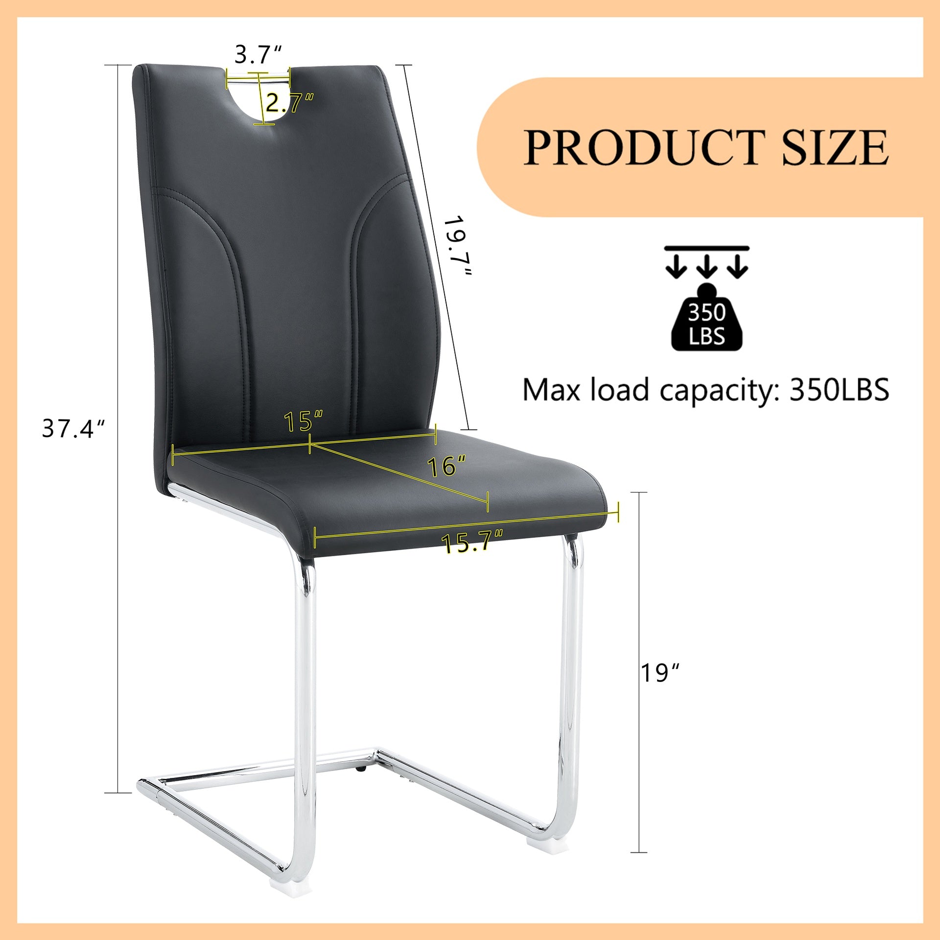 Black PU Dining Chair Set.Uniquely designed black dining chairs. PU material, paired with silver metal chair legs. Suitable for offices, restaurants, kitchens, conference rooms, etc.(Set of 2)