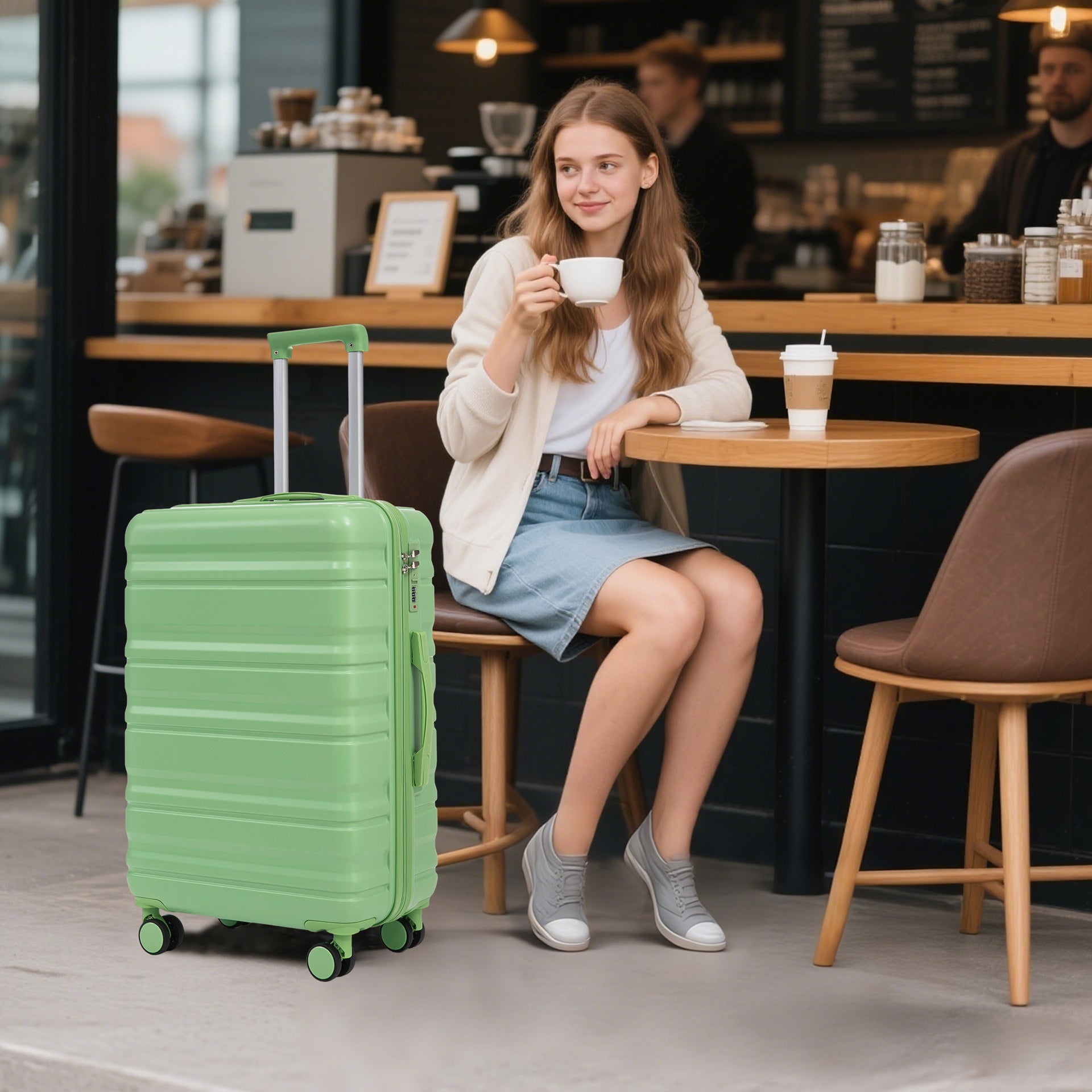 HIFINE TOURIST 20"/24"/28" 3 pcs/set in ABS Spinner Wheel Luggage, Carry on Suitcase, Matching Color, Combination Lock (Green)