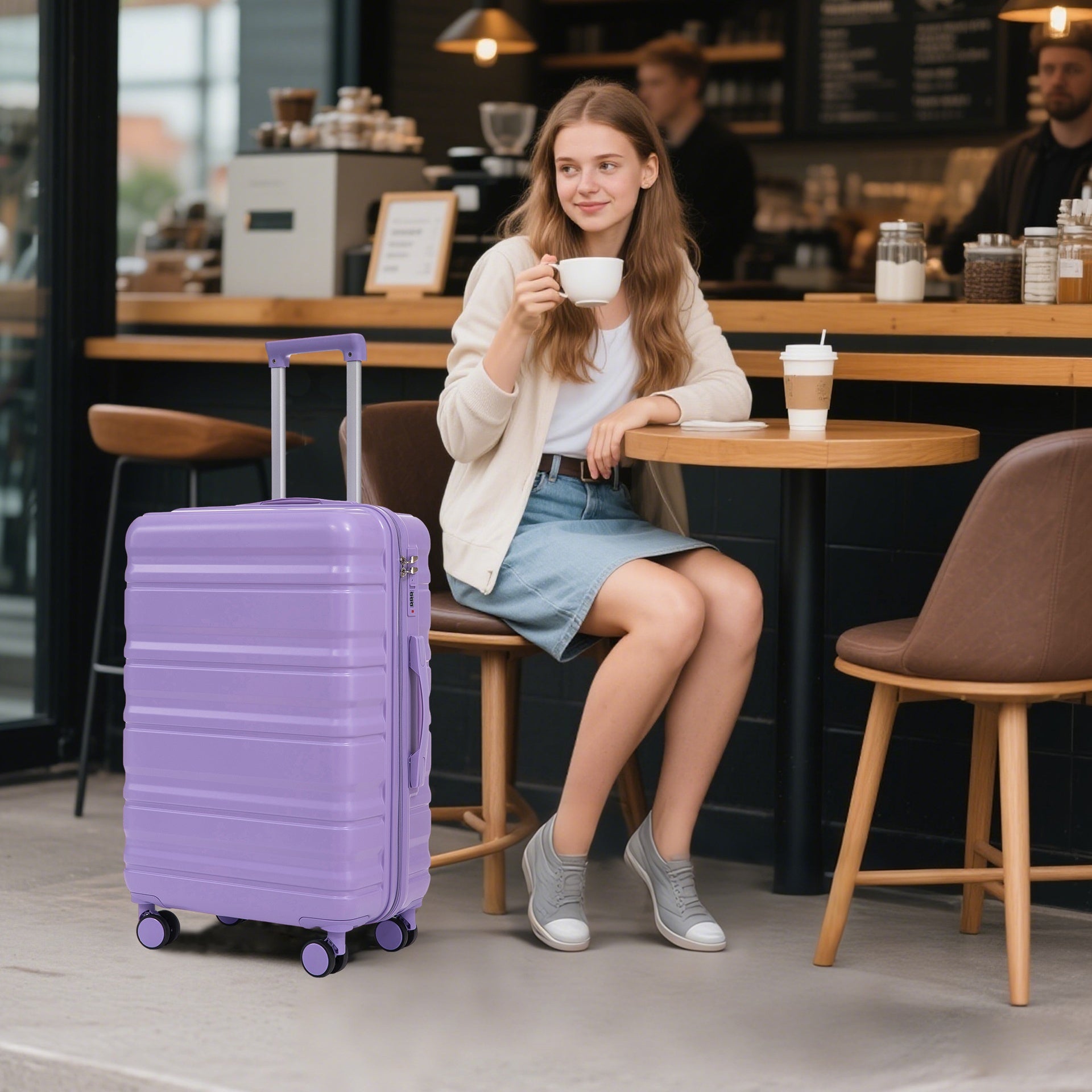 HIFINE TOURIST 20"/24"/28" 3 pcs/set in ABS Spinner Wheel Luggage, Carry on Suitcase, Matching Color, Combination Lock (Blue+Purple)