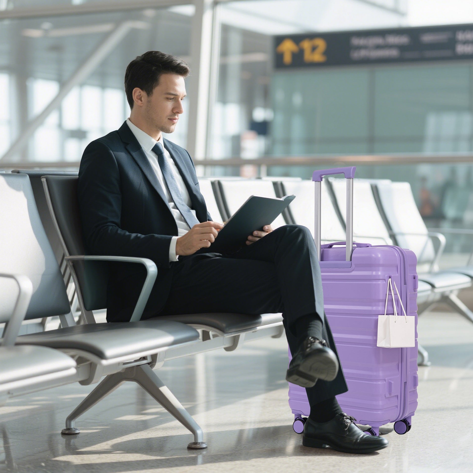 HIFINE TOURIST 20"/24"/28" 3 pcs/set in ABS Spinner Wheel Luggage, Carry on Suitcase, Matching Color, Combination Lock (Blue+Purple)