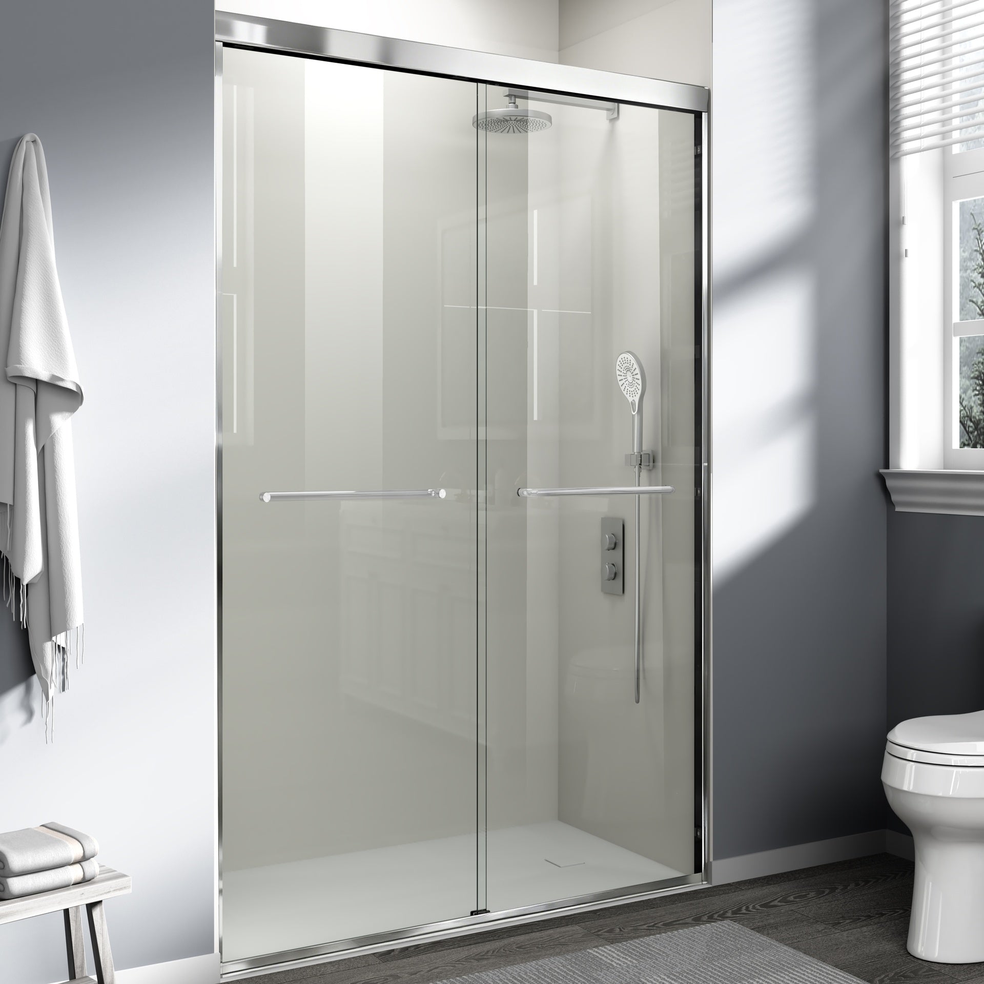 44-48 in. W x 72 in. H Double Sliding Shower Door, Semi-frameless Bathroom Sliding Door with 1/4" (6mm) Tempered Glass for Walk-in Shower, Chrome CM-24D03-48CX