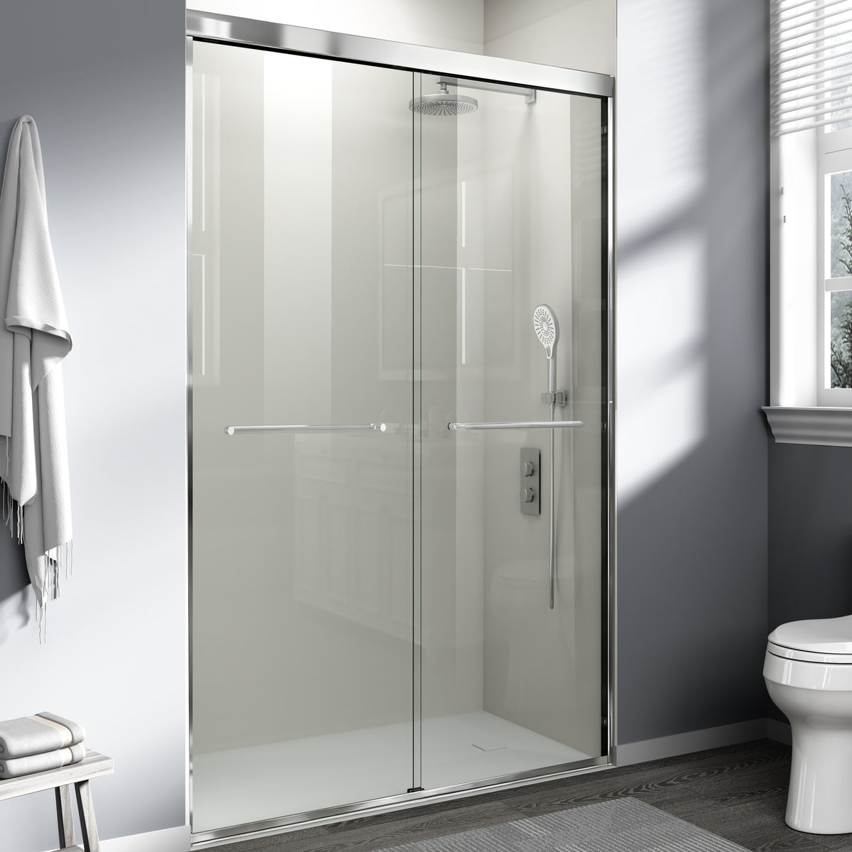 44-48 in. W x 72 in. H Double Sliding Shower Door, Semi-frameless Bathroom Sliding Door with 1/4" (6mm) Tempered Glass for Walk-in Shower, Chrome CM-24D03-48CX