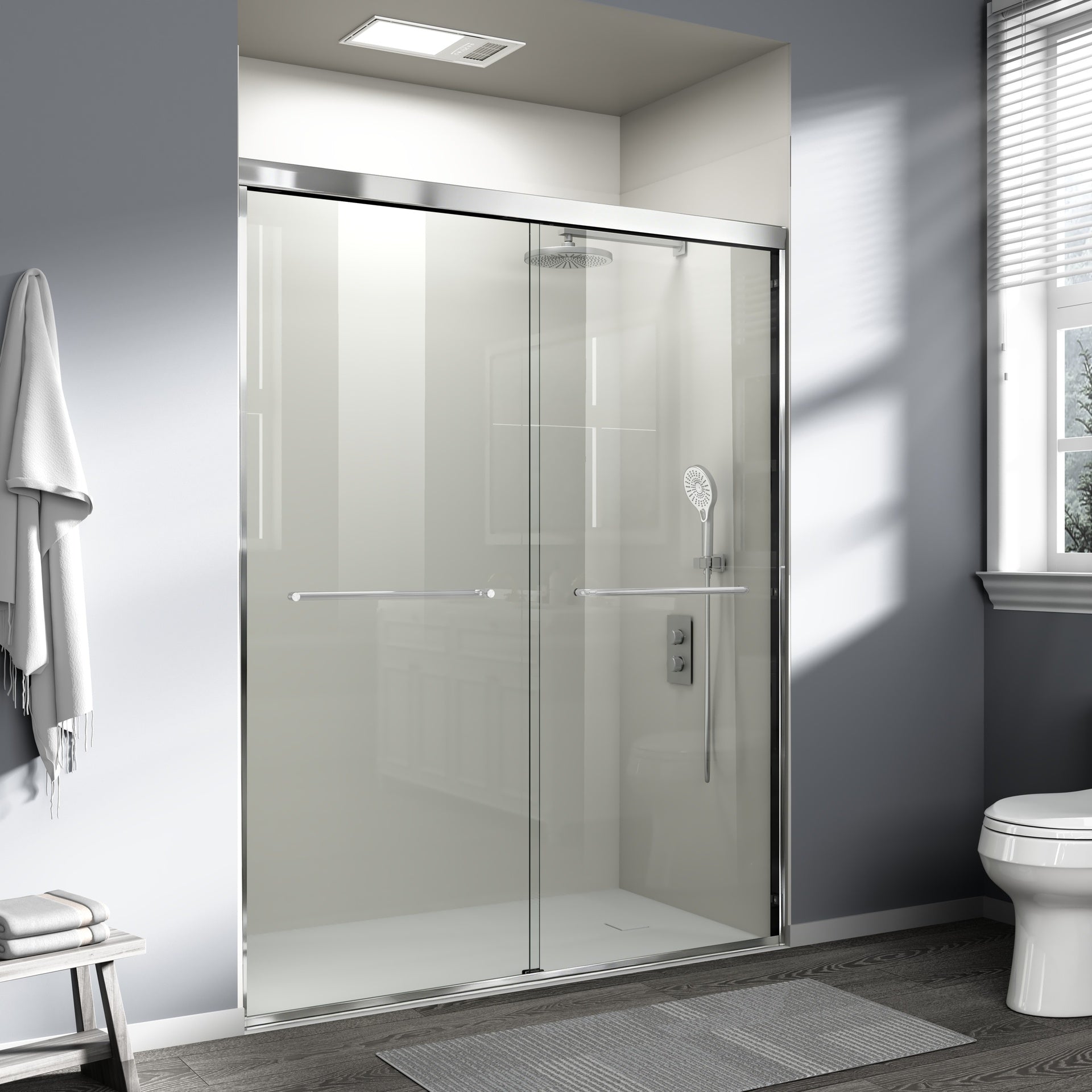 56-60 in. W x 72 in. H Double Sliding Shower Door, Semi-frameless Bathroom Sliding Door with 1/4" (6mm) Tempered Glass for Walk-in Shower, Chrome CM-24D03-60CX