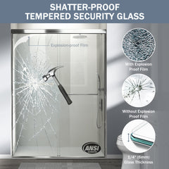56-60 in. W x 72 in. H Double Sliding Shower Door, Semi-frameless Bathroom Sliding Door with 1/4" (6mm) Tempered Glass for Walk-in Shower, Chrome CM-24D03-60CX