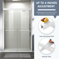 44-48 in. W x 72 in. H Double Sliding Shower Door, Semi-frameless Bathroom Sliding Door with 1/4" (6mm) Tempered Glass for Walk-in Shower, White CM-24D03-48WHX