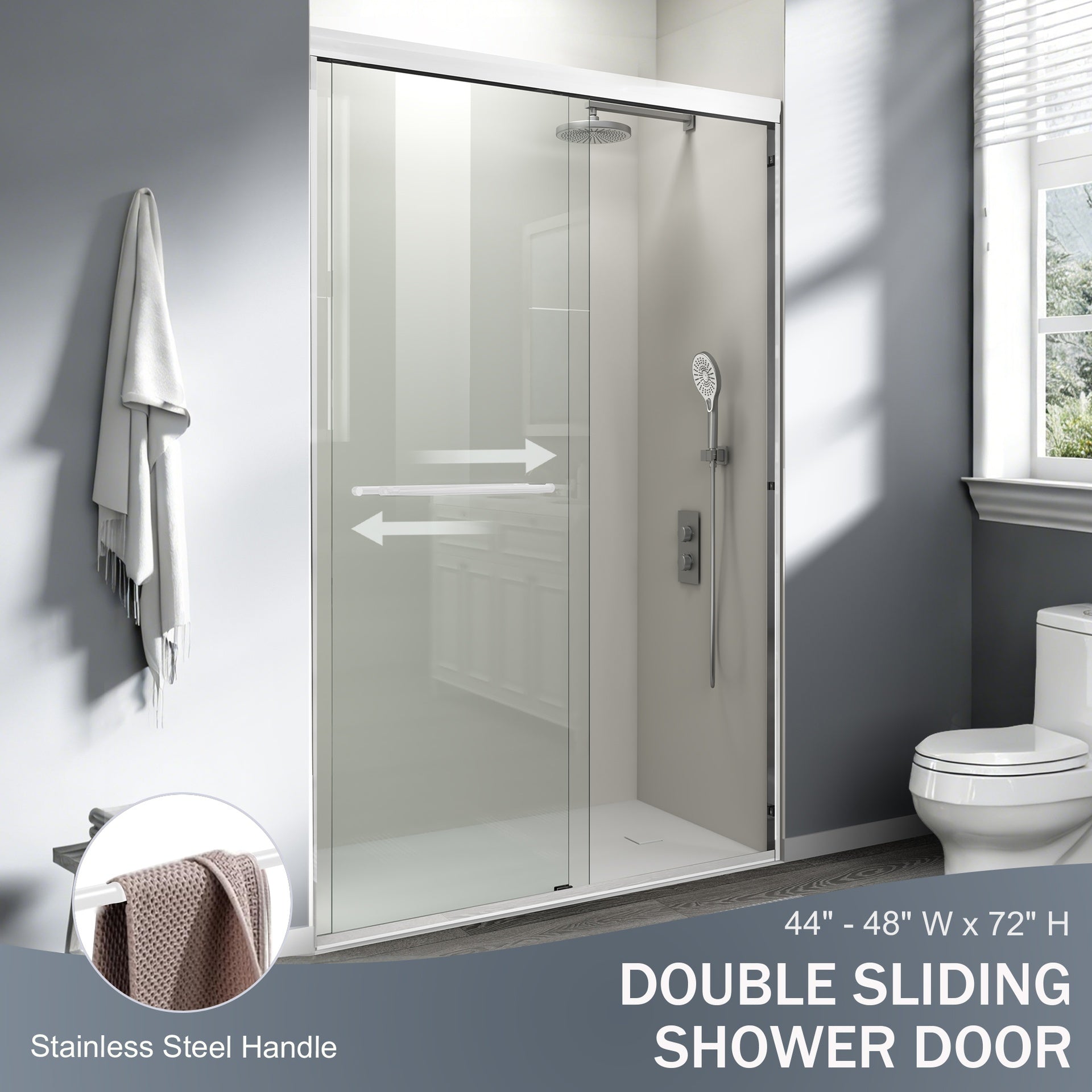 44-48 in. W x 72 in. H Double Sliding Shower Door, Semi-frameless Bathroom Sliding Door with 1/4" (6mm) Tempered Glass for Walk-in Shower, White CM-24D03-48WHX