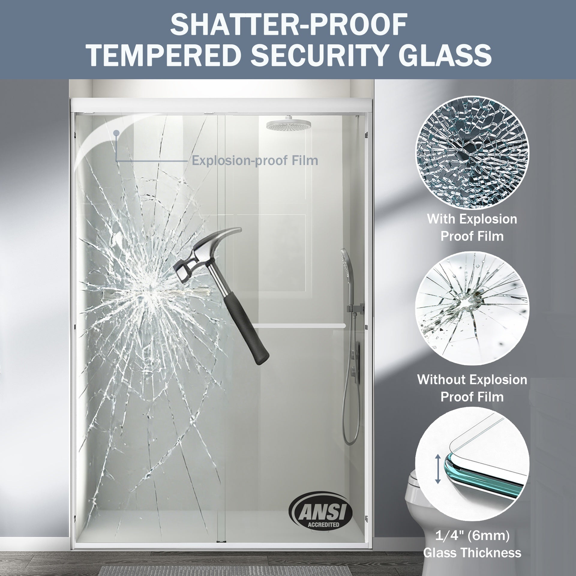 44-48 in. W x 72 in. H Double Sliding Shower Door, Semi-frameless Bathroom Sliding Door with 1/4" (6mm) Tempered Glass for Walk-in Shower, White CM-24D03-48WHX