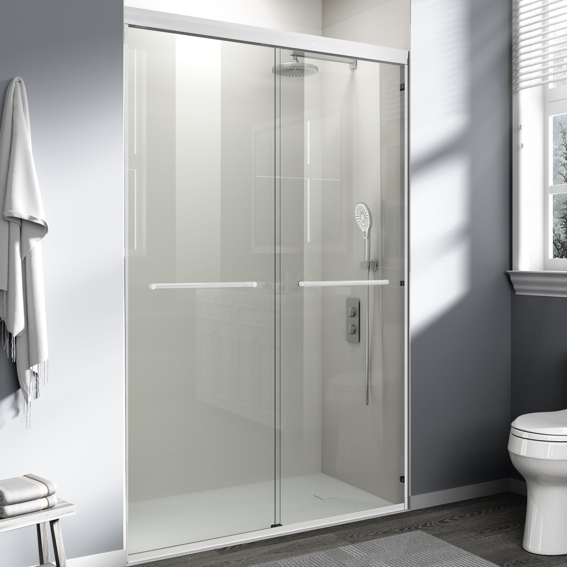 44-48 in. W x 72 in. H Double Sliding Shower Door, Semi-frameless Bathroom Sliding Door with 1/4" (6mm) Tempered Glass for Walk-in Shower, White CM-24D03-48WHX