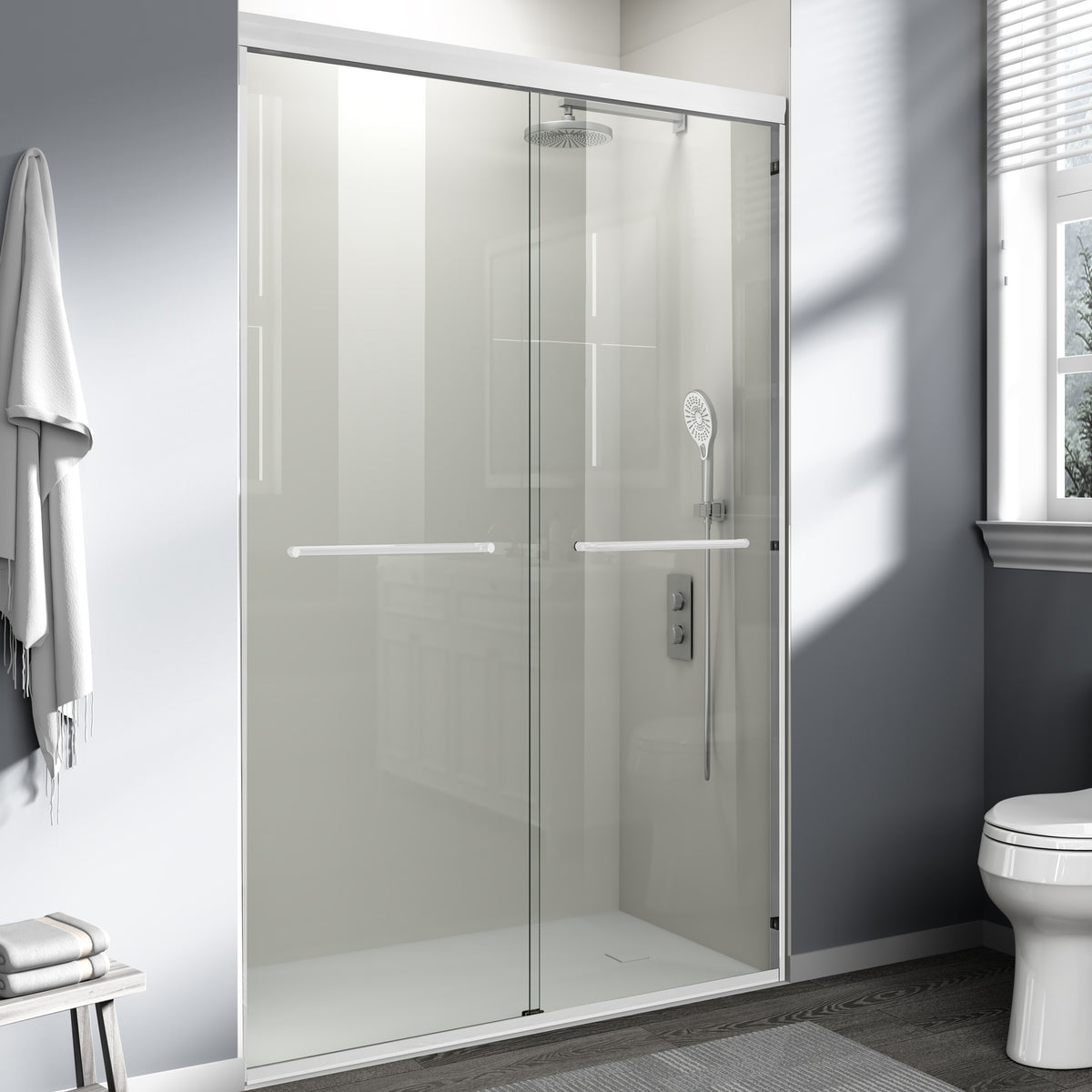 44-48 in. W x 72 in. H Double Sliding Shower Door, Semi-frameless Bathroom Sliding Door with 1/4" (6mm) Tempered Glass for Walk-in Shower, White CM-24D03-48WHX