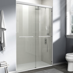 44-48 in. W x 72 in. H Double Sliding Shower Door, Semi-frameless Bathroom Sliding Door with 1/4" (6mm) Tempered Glass for Walk-in Shower, White CM-24D03-48WHX