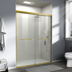 56-60 in. W x 72 in. H Double Sliding Shower Door, Semi-frameless Bathroom Sliding Door with 1/4" (6mm) Tempered Glass for Walk-in Shower, Brushed Gold CM-24D03-60BGX