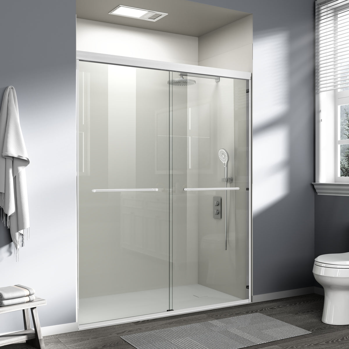 56-60 in. W x 72 in. H Double Sliding Shower Door, Semi-frameless Bathroom Sliding Door with 1/4" (6mm) Tempered Glass for Walk-in Shower, White CM-24D03-60WHX