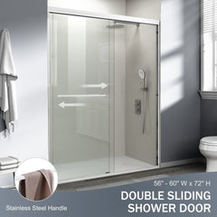56-60 in. W x 72 in. H Double Sliding Shower Door, Semi-frameless Bathroom Sliding Door with 1/4" (6mm) Tempered Glass for Walk-in Shower, White CM-24D03-60WHX