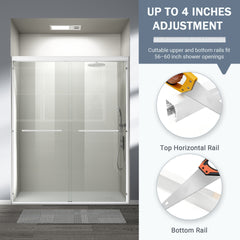 56-60 in. W x 72 in. H Double Sliding Shower Door, Semi-frameless Bathroom Sliding Door with 1/4" (6mm) Tempered Glass for Walk-in Shower, White CM-24D03-60WHX