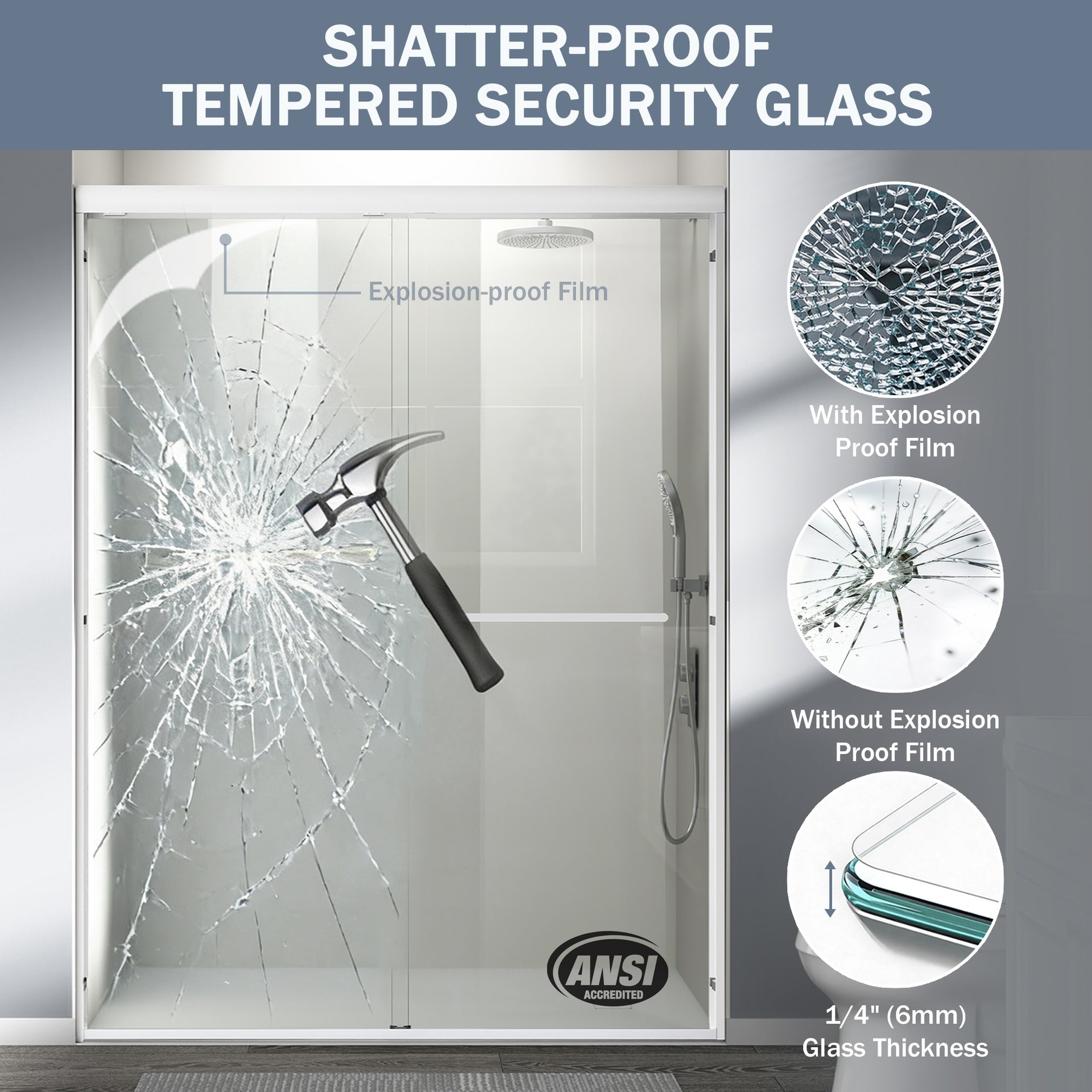 56-60 in. W x 72 in. H Double Sliding Shower Door, Semi-frameless Bathroom Sliding Door with 1/4" (6mm) Tempered Glass for Walk-in Shower, White CM-24D03-60WHX