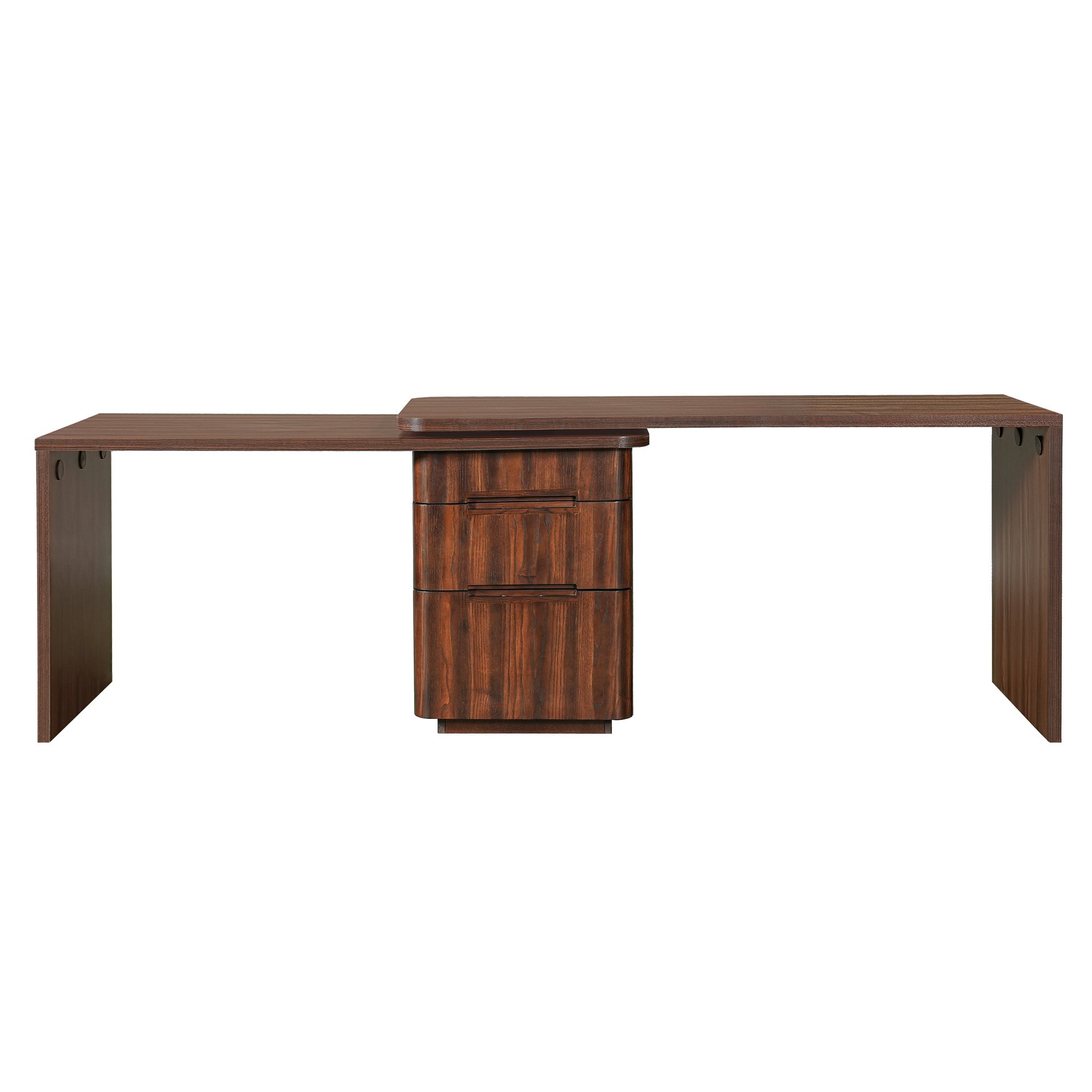 90" Modern L Shaped Desk in Walnut with 3 Drawers,360° Wood Rotating Desk,Executive Office Desk,Corner Desk,Office Study Workstation,for Home Office or Living Room