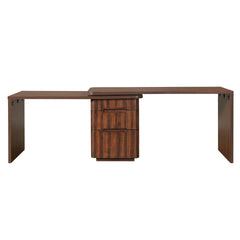90" Modern L Shaped Desk in Walnut with 3 Drawers,360° Wood Rotating Desk,Executive Office Desk,Corner Desk,Office Study Workstation,for Home Office or Living Room