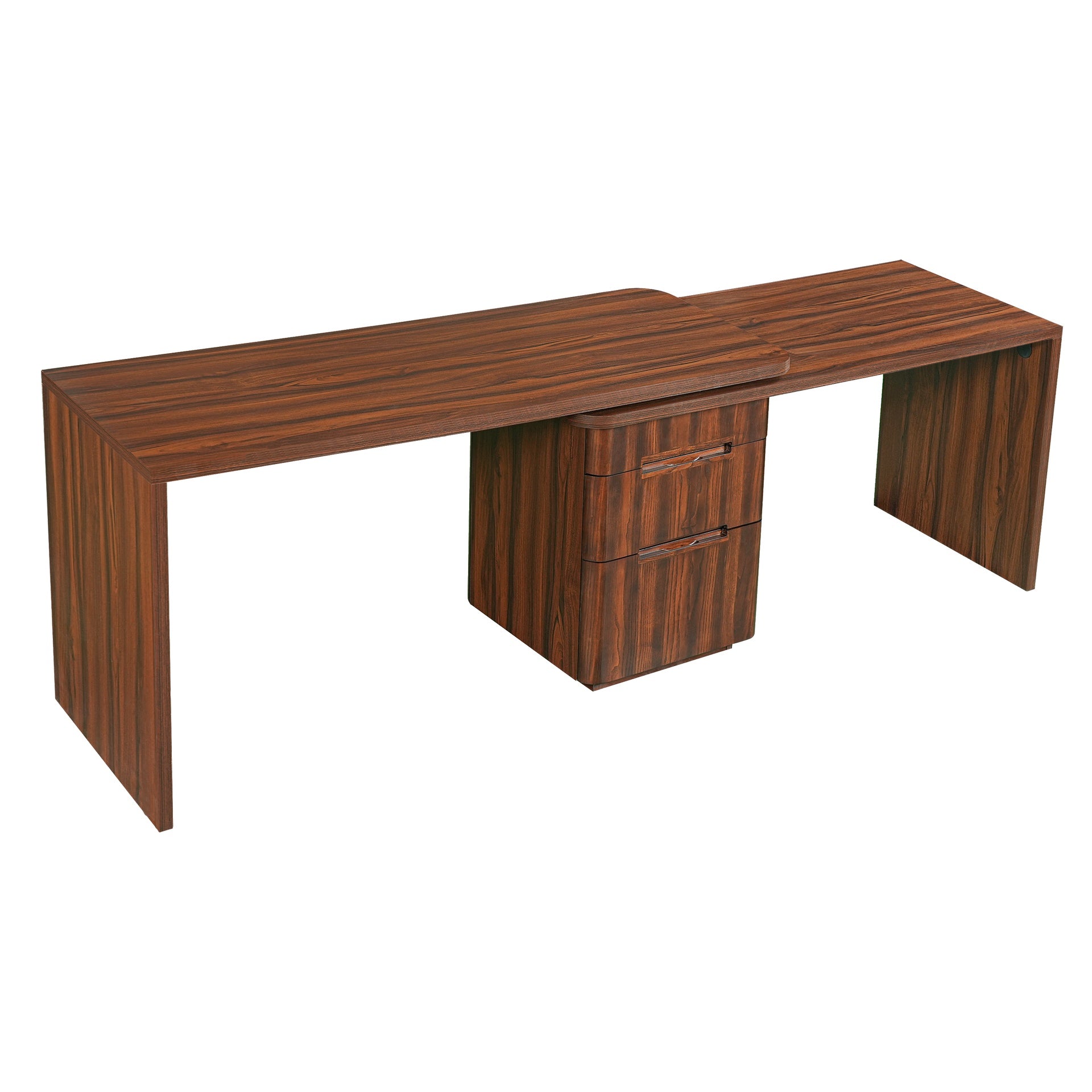 90" Modern L Shaped Desk in Walnut with 3 Drawers,360° Wood Rotating Desk,Executive Office Desk,Corner Desk,Office Study Workstation,for Home Office or Living Room