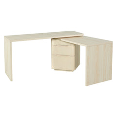 90" Modern L Shaped Desk in Natural Wood with 3 Drawers,360° Wood Rotating Desk,Executive Office Desk,Corner Desk,Office Study Workstation,for Home Office or Living Room
