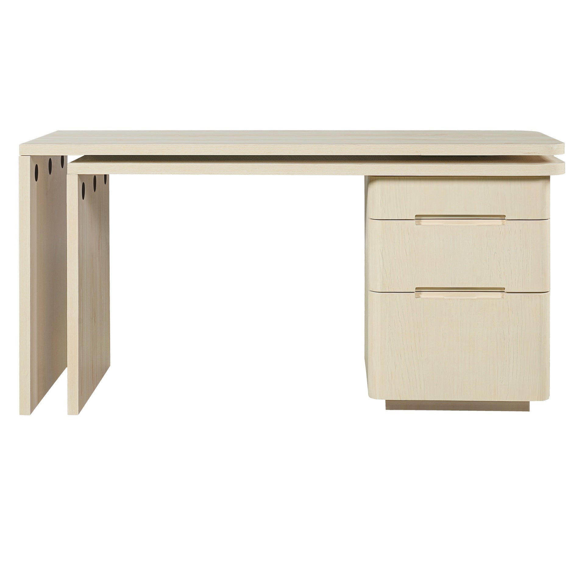 90" Modern L Shaped Desk in Natural Wood with 3 Drawers,360° Wood Rotating Desk,Executive Office Desk,Corner Desk,Office Study Workstation,for Home Office or Living Room