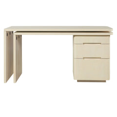 90" Modern L Shaped Desk in Natural Wood with 3 Drawers,360° Wood Rotating Desk,Executive Office Desk,Corner Desk,Office Study Workstation,for Home Office or Living Room
