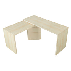 90" Modern L Shaped Desk in Natural Wood with 3 Drawers,360° Wood Rotating Desk,Executive Office Desk,Corner Desk,Office Study Workstation,for Home Office or Living Room