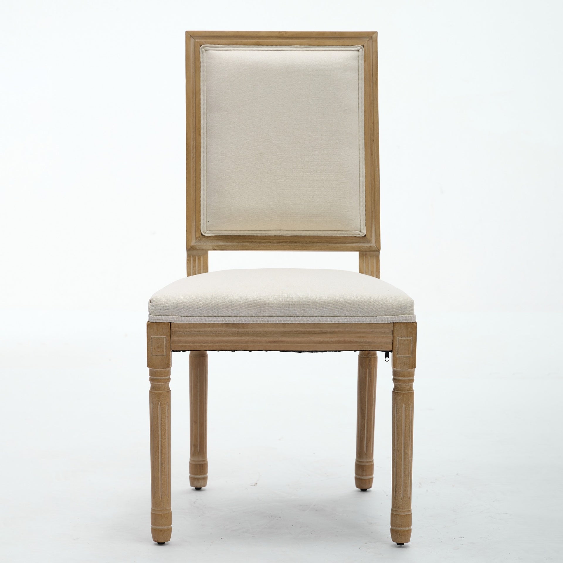 French Decor Chairs Set of 2, Louis Dining Chairs with Square Backrest and Exquisitely Carved Solid Wood Frame for Living Room, Kitchen, Restaurant,SW1879BG, Beige