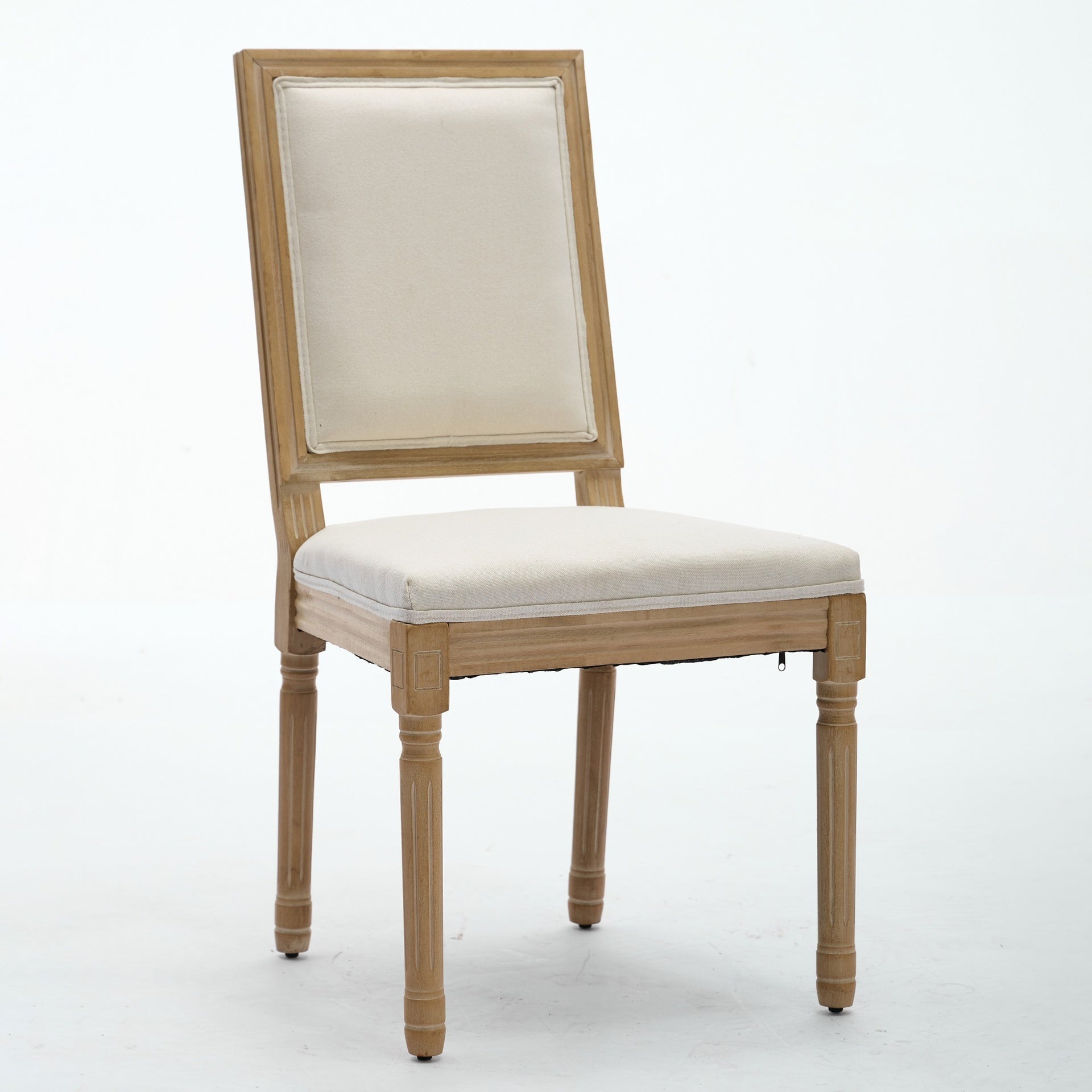 French Decor Chairs Set of 2, Louis Dining Chairs with Square Backrest and Exquisitely Carved Solid Wood Frame for Living Room, Kitchen, Restaurant,SW1879BG, Beige