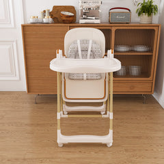 Convertible Baby High Chair to Rocker with 5-Point Harness, Foldable Infant Feeding Chair with Silent Locking Wheels & Removable 2-Tier Easy-Clean Tray for 6M-3Yrs (White)
